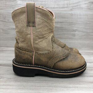 Ariat Boots Kids Girls 1 Brown Leather Pull On Western Cowboy Boots
